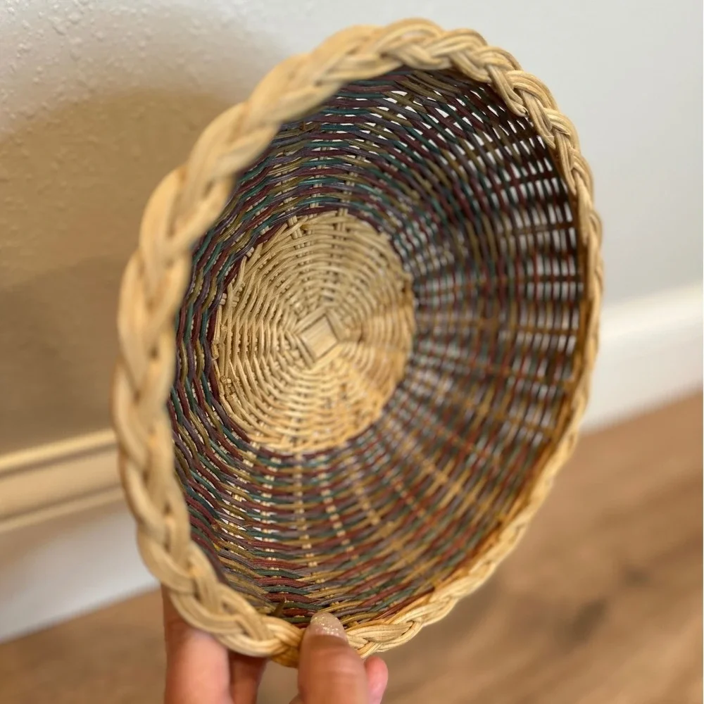 Wicker Casserole Basket Fits Pyrex 023 Multicolor 9 Inch Round Boho Cottage Farm